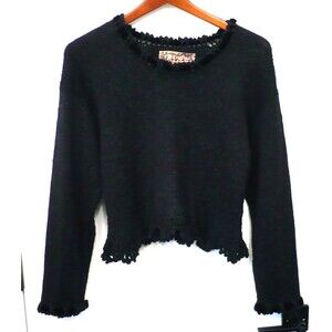 Hot Knots Black Cropped S Sweater USA Boho Cottagecore Whimsigoth Dark Fairy